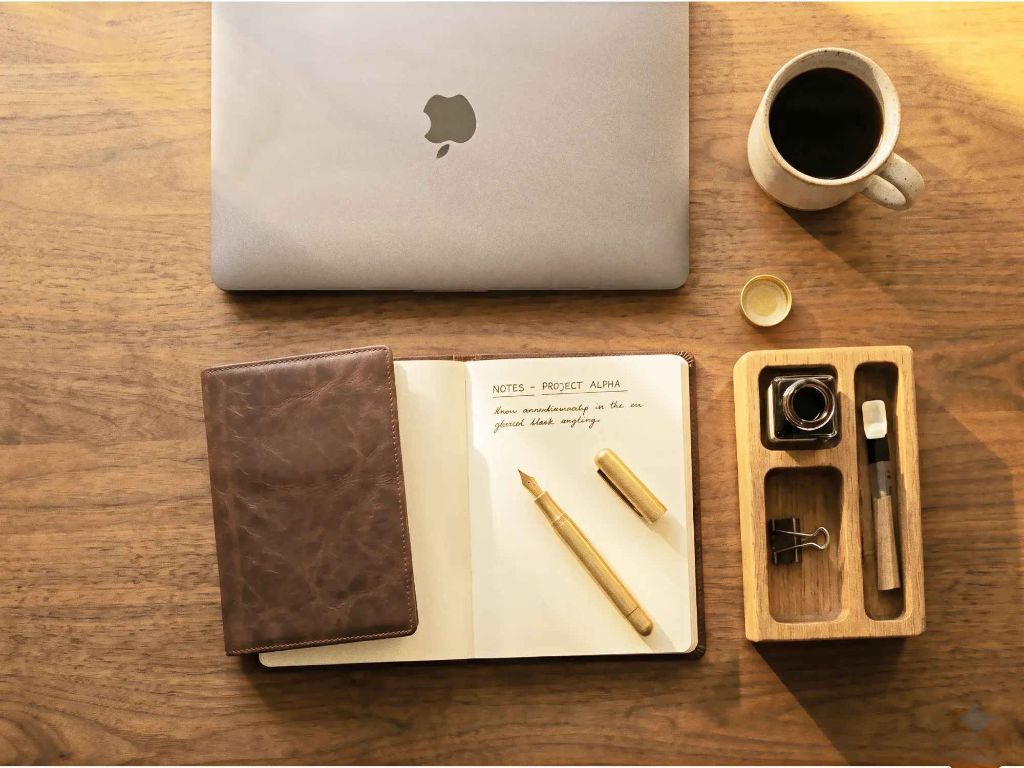 Close-up of the Kite & Stone notebook materials and stitched spine.